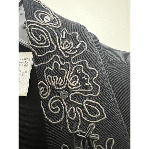 Chicos Travelers Sz 0 Cardigan Black Liquid Knit Open Front Embroidery Floral - Picture 7 of 7